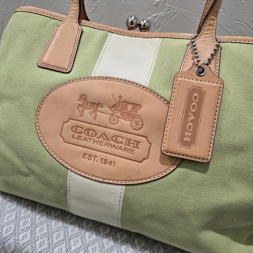 Coach Green Canvas Tote - Picture 3 of 7